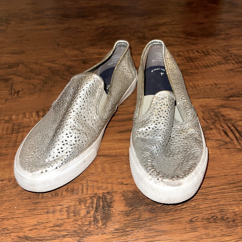 Sperry silver slip ons